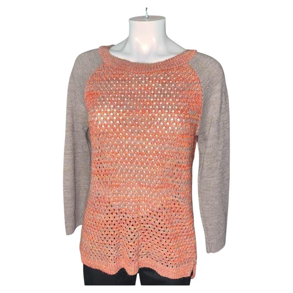 New Direction Women’s Small Coral Gray Long Cheap Crocheted Crewneck Sweater